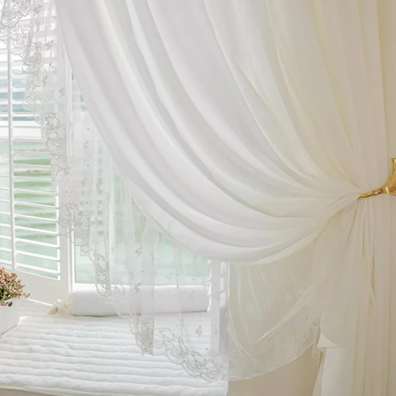 Dream Curtain Cream Beige Lace Screen Curtains for Living Room Bedroom French Window Balcony Window Customized Finished