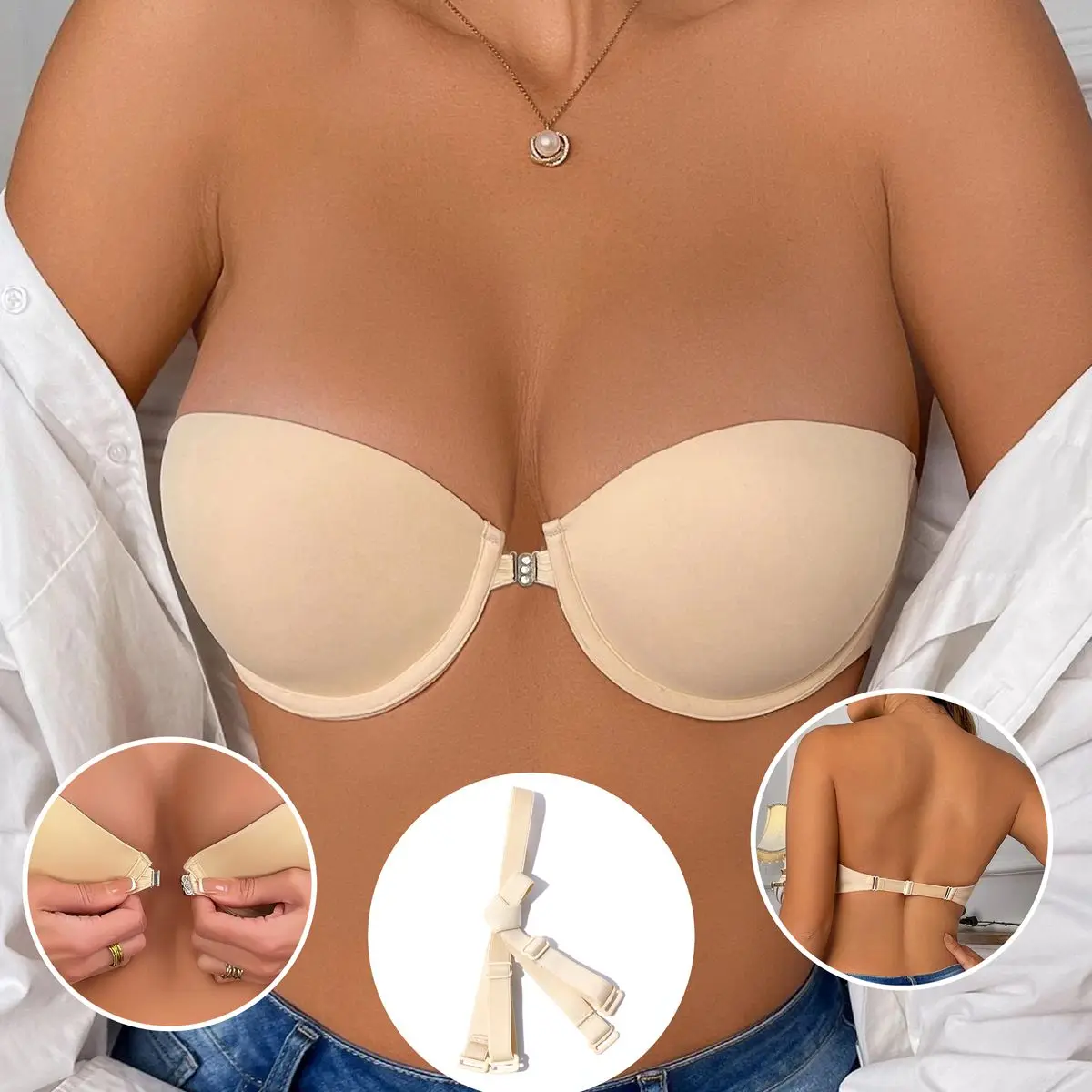 Beauwear Strapless Invisble Bras for Woman Solid Color Transparent Party Bra Push Up Underwear 70B 75B 75C 80B 80C 85B-3056