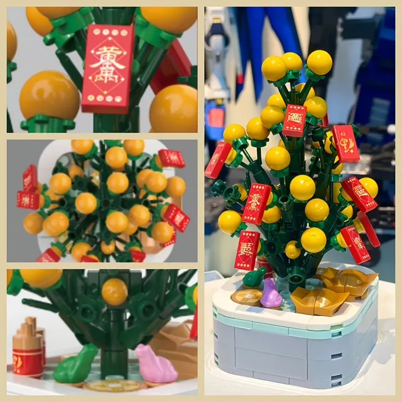 Children Happy New Year Creative Orange Tree Building Kit 222pcs ABS Plants Bouquet Bricks Set Festival Decoration