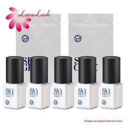 5 Flaschen New Sky Glue 5 ml Original Korea S Plus Typ Schwarzer Kappen-Wimpernverlängerungskleber 1 s Schnell trocknende professionelle Make-up-Tools