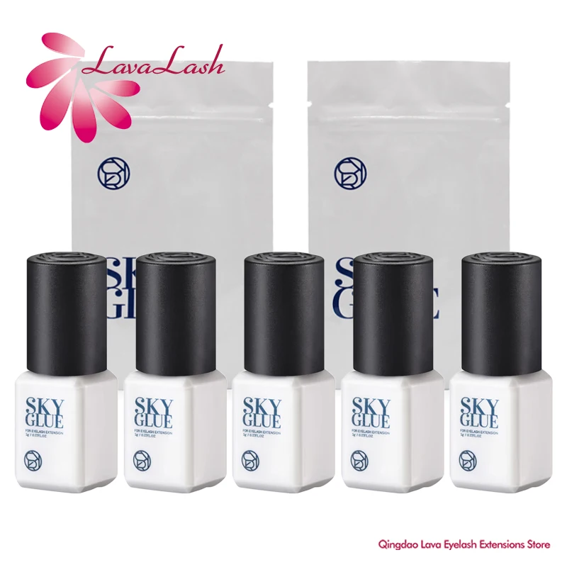 5 butelek New Sky Glue 5 ml Oryginalny Korea S Plus Type Black Cap Klej do przedłużania rzęs 1s Szybkoschnący Profesjonalne narzędzia do makijażu