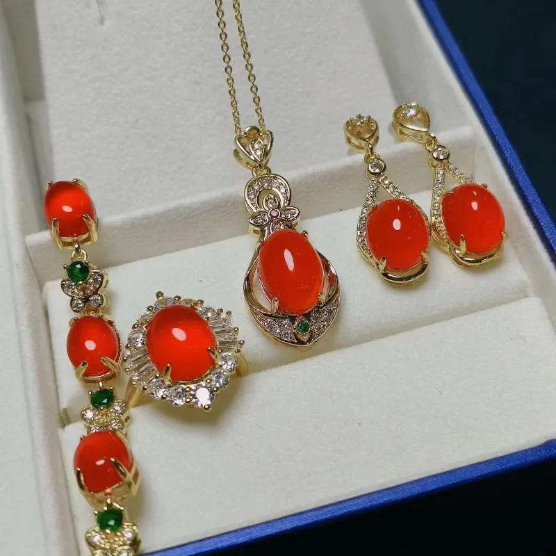 

Natural gemstone, high ice agate, chalcedony, 925 inlaid, women's DIY accessory set, pendant gift set, temperament gift set