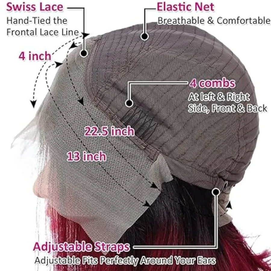 99J بورجوندي 13x4 موجة عميقة الدانتيل إغلاق الباروكات 250% الكثافة البرازيلي خصلات الشعر المستعار الإنسان للنساء (26 بوصة)