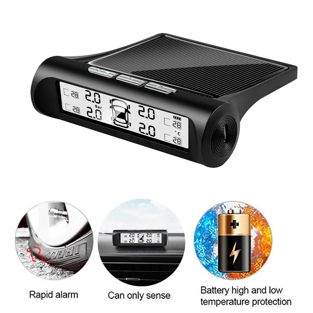 Smart Tpms Car Tire Pressure Security Alarm Monitor System 4 Sensors Display Solar Intelligent Tyre Pressure Temperature Warning