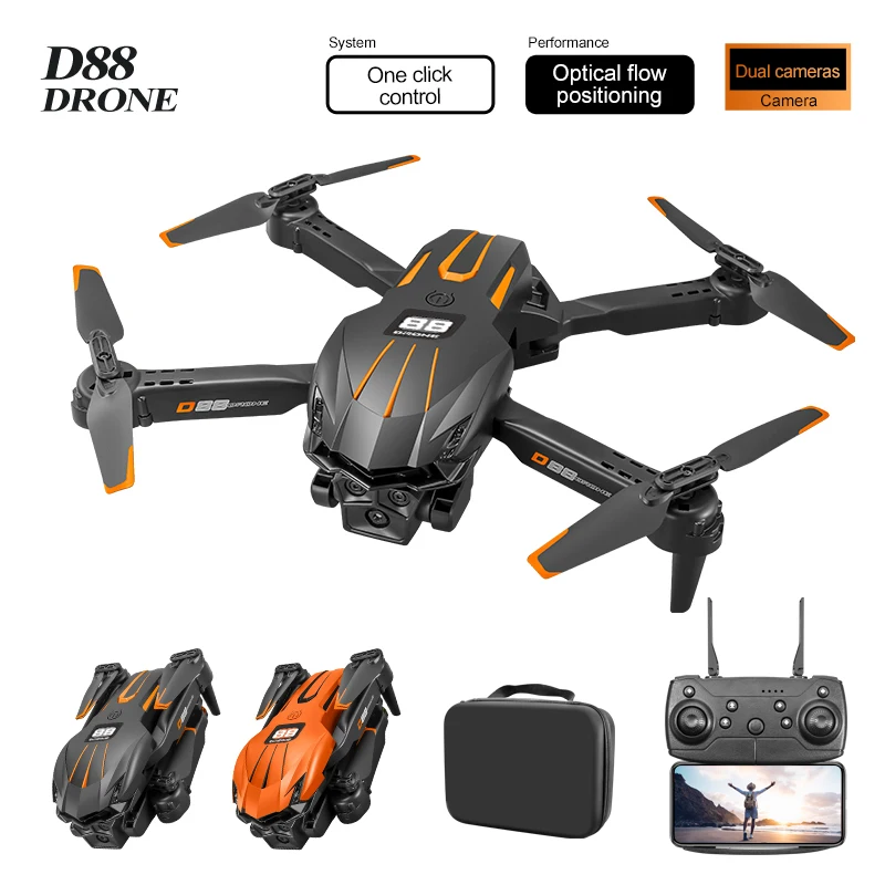 طائرة بدون طيار FPV احترافية D88: كاميرات مزدوجة عالية الدقة، نقل الصور في الوقت الحقيقي، تحوم تلقائي وطيران مسار، قابل للطي
