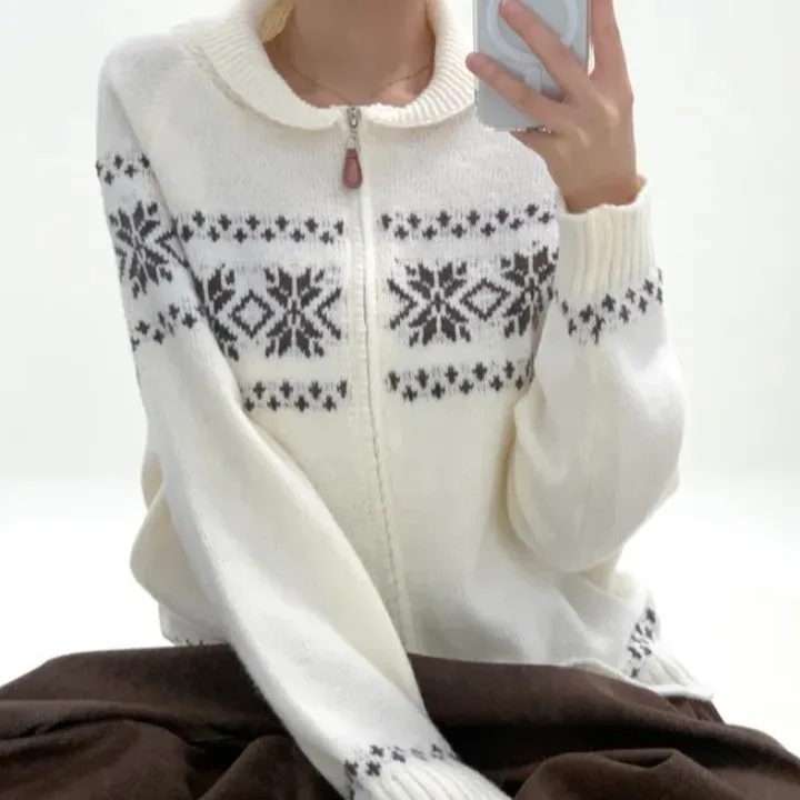 

Chic Autumn Winter Loose Long Sve Knitted Sweater Women's Faion Color Blo Design Casual Versatile Outerwear Coat