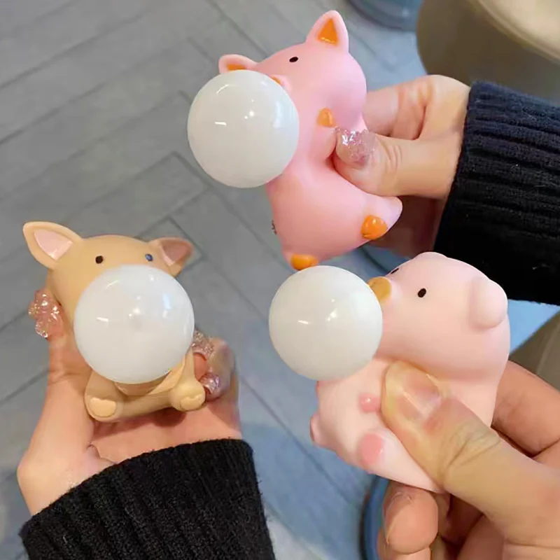 1-3pcs Cute Piglet Squeeze Bubble Spitting Toys Office Stress Relief Hand Pinch Ball Piglet Blow Bubble Doll Children's Vent Toy