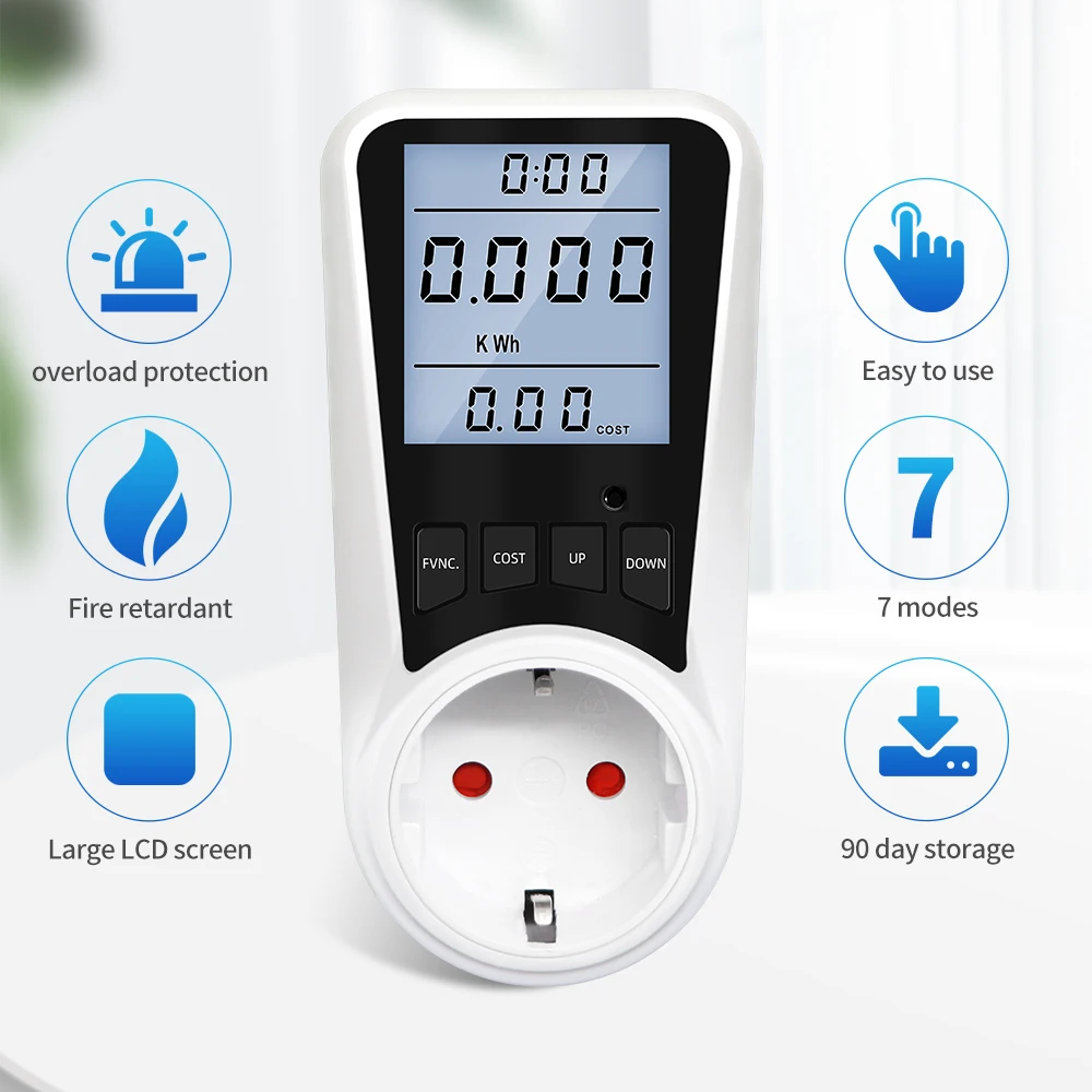 Digital Power Meter AC Wattmeter Electric Consumption Energy Meter EU/BR/FR Plug Socket Power Kilowatt Wattage Voltage Monitor