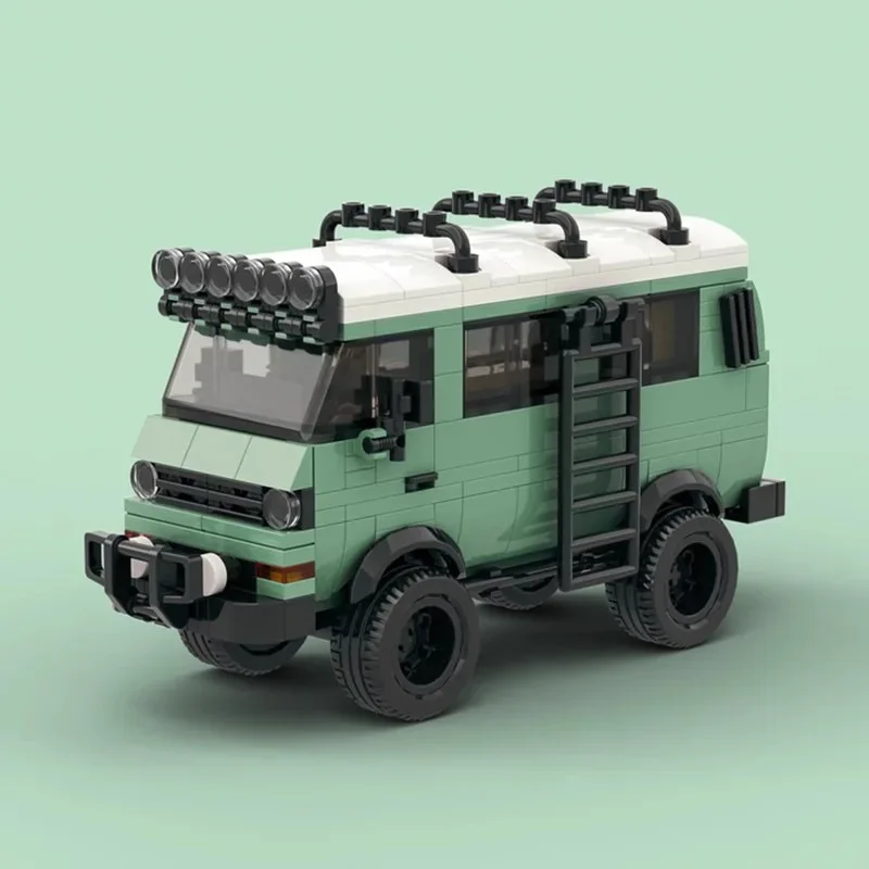 Hot Green Turquoise Technical Truck VW T3 Syncro Camper Van Speed Creative Off-road Vehicles Building Blcoks Kids TOys