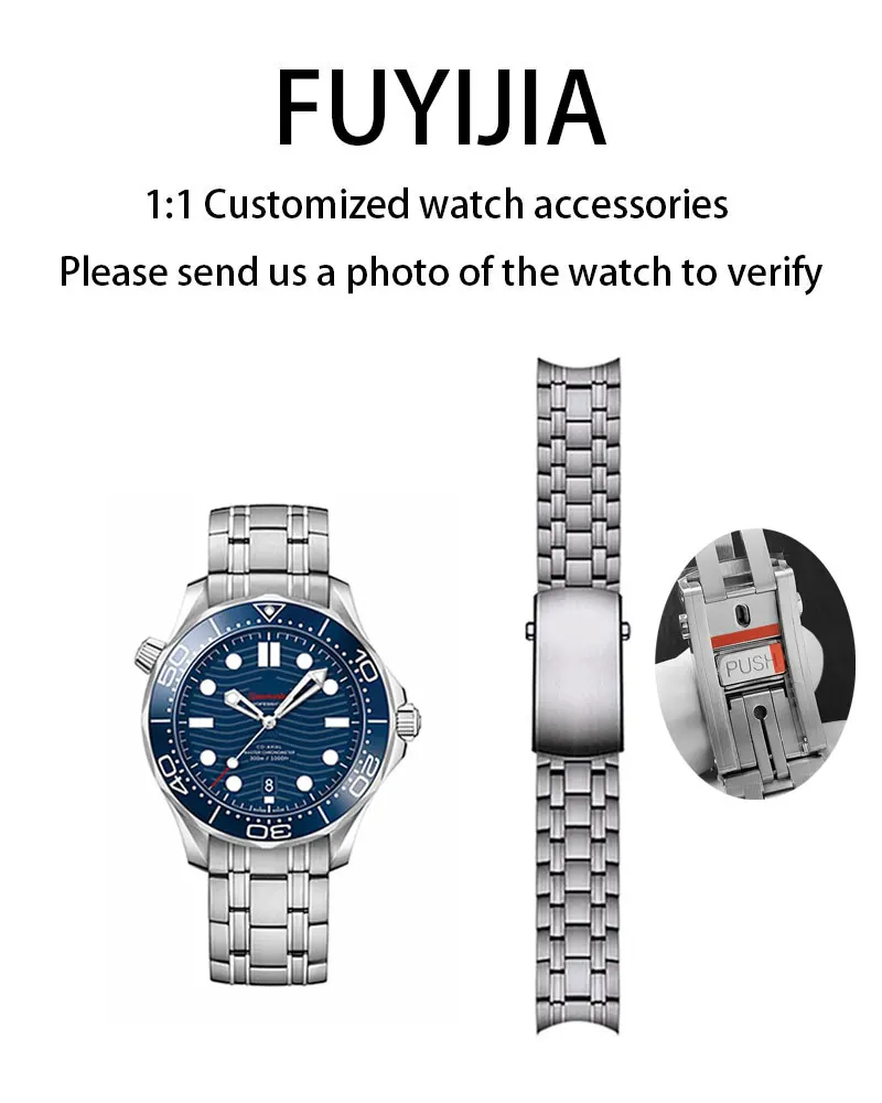 FUYIJIA 男性カスタム O-MEGA SEAMASTER 300M 210 オリジナル時計バンド 20 ミリメートル時計チェーン 316L ステンレス鋼プッシュ折りたたみバックルストラップ