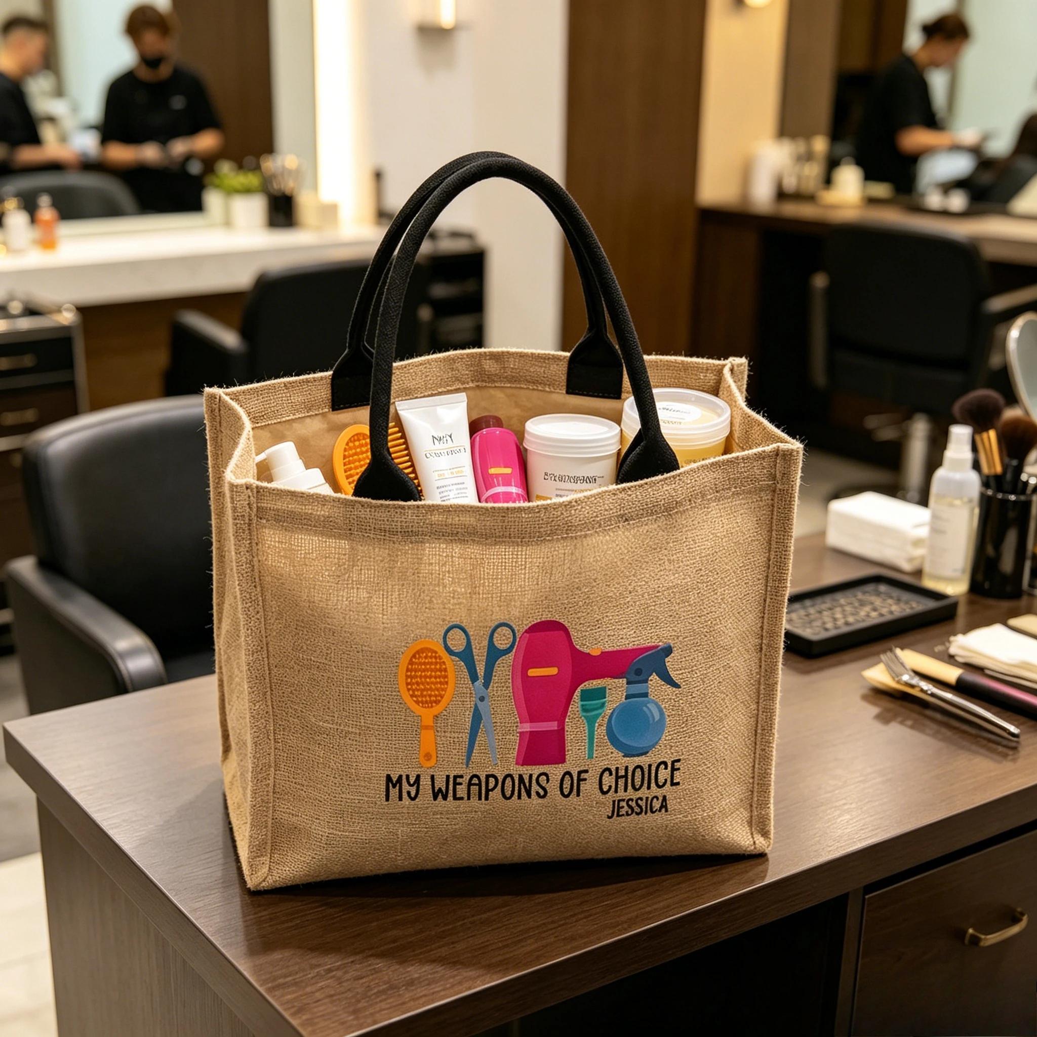 

Персонализированная сумка-тоут для парикмахеров, полиэстеровая сумка с именем на заказ для стилистов и специалистов по красоте