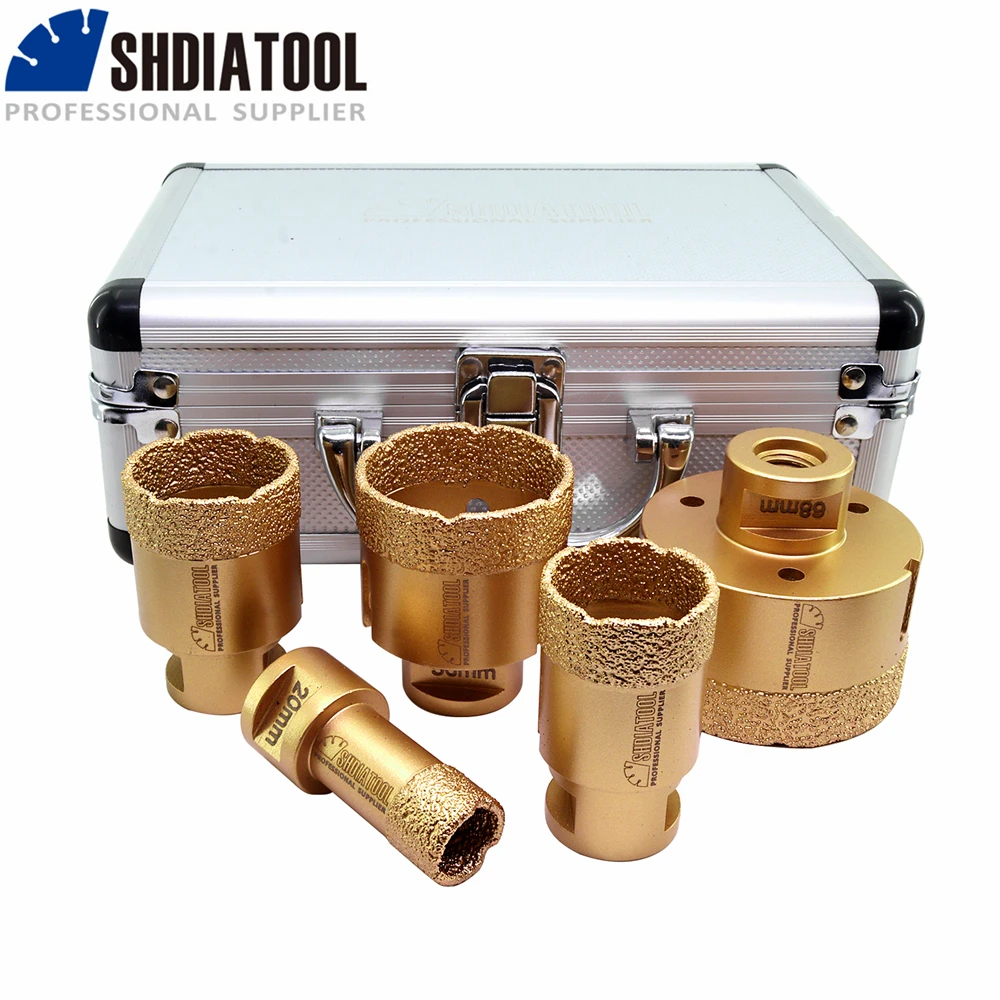 SHDIATOOL 5pcs Diamond Drill Bits Took Kit 20+35+40+50+68mm M14 Thread Hole Saw Driiling Porcelain Ceramic Tile Marble Crowns