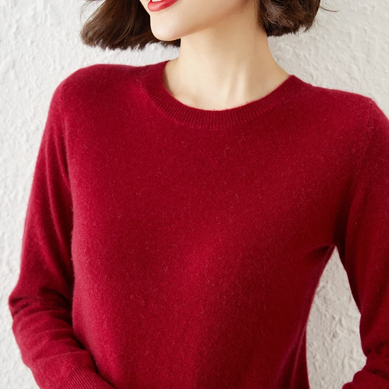 Women\'s Round Neck Pullover, Loose And Versatile Top For Autumn And Winter, Elegant And Simple Knit Slim Fit Sweater