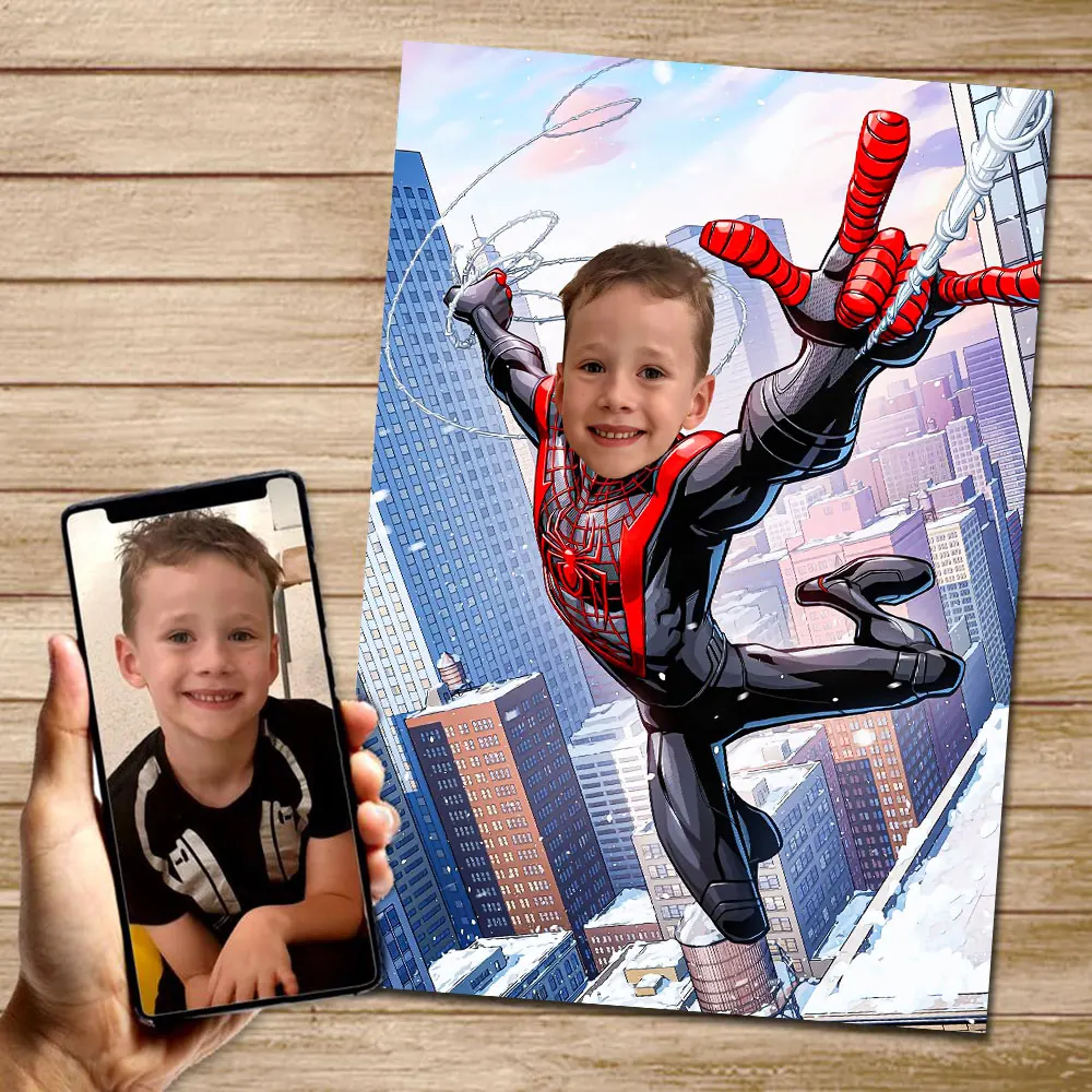 Miles Morales Kids Custom Portrait Canvas Poster For Room Decor Get Your Own Superhero Portrait Printing Picture Wall Art Gift