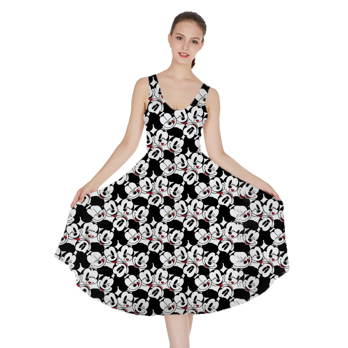 

Disney Mickey Minnie Stitch Sexy Dresses Women's Short Sleeve Dresses Disney Sexy Party Dresses Women Beach Dresses