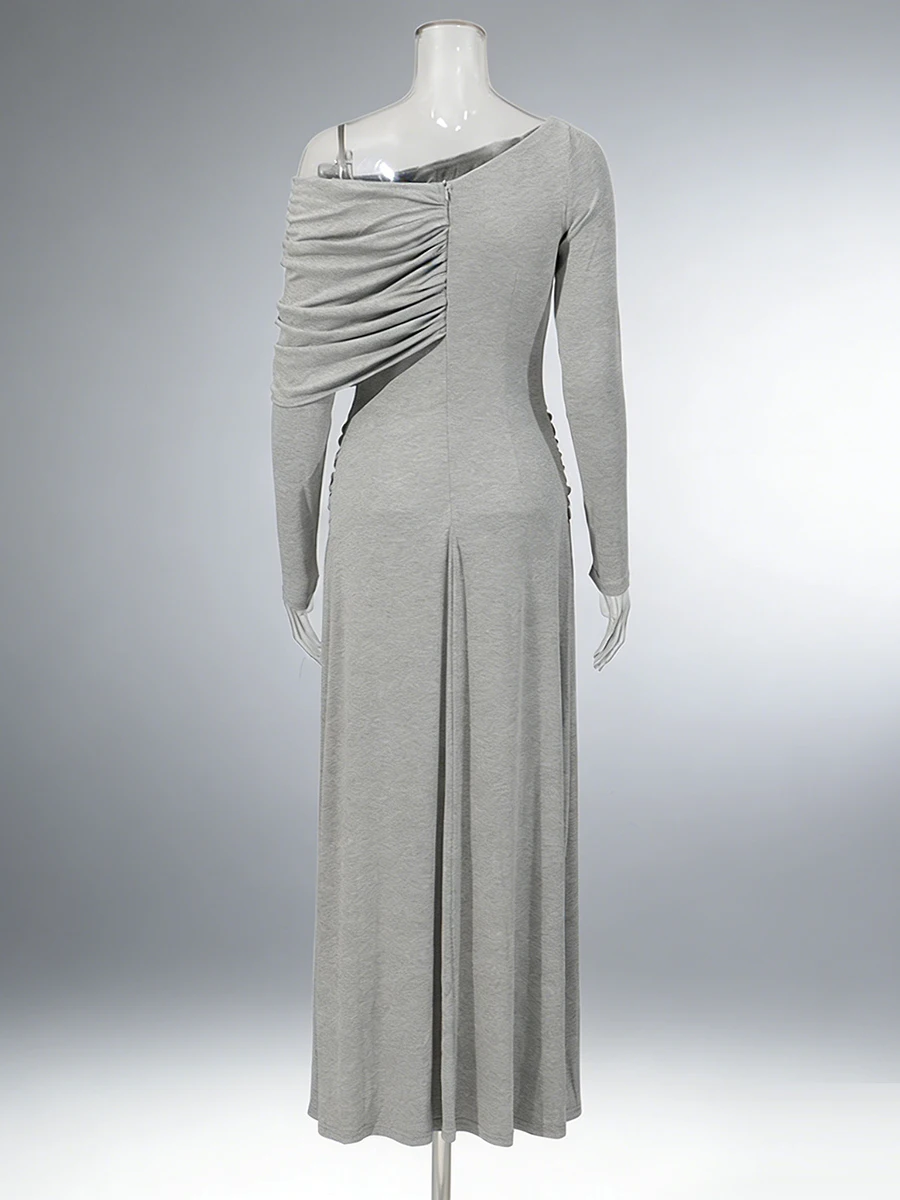 فساتين TWOTWINSTYLE للتخسيس مقسمة غير منتظمة للنساء بياقة قطرية وأكمام طويلة فستان بسيط ملابس نسائية