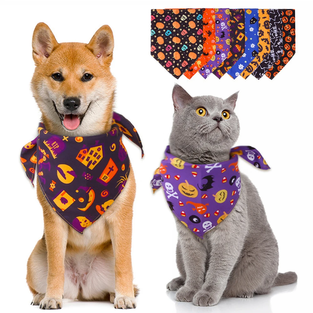 

Halloween Adjustable Triangular Bandage for Dog Cat Pet Saliva Towel Collar Bibs Dog Cat Neck Decor Halloween Pet Accessories