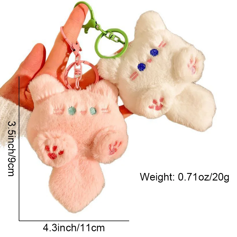Porte-clés en peluche chat Kawaii – Porte-clés pastel doux avec oreilles moelleuses, cadeau mignon pour les amoureux des chats, sac à dos et breloque pour sac