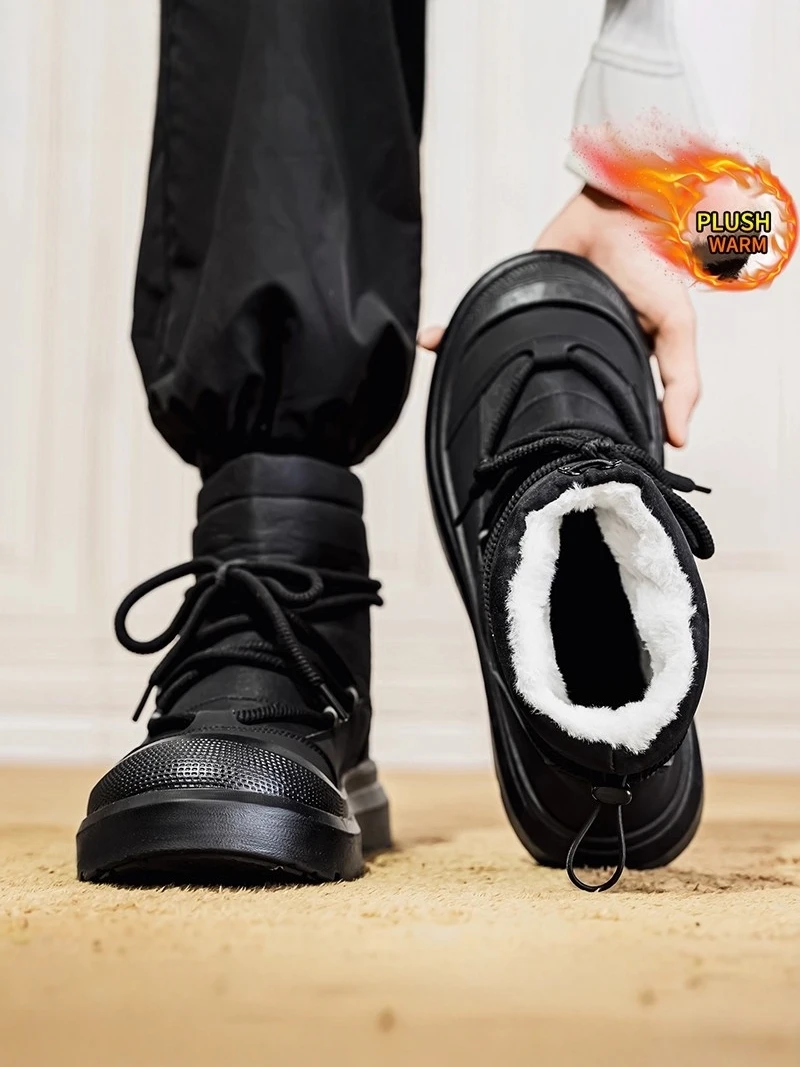 

Мужские зимние высокие ботинки для снега с флисовой подкладкой, утепленные, из натуральной кожи, с мехом, водонепроницаемые, нескользящие, износостойкие, хлопковые.