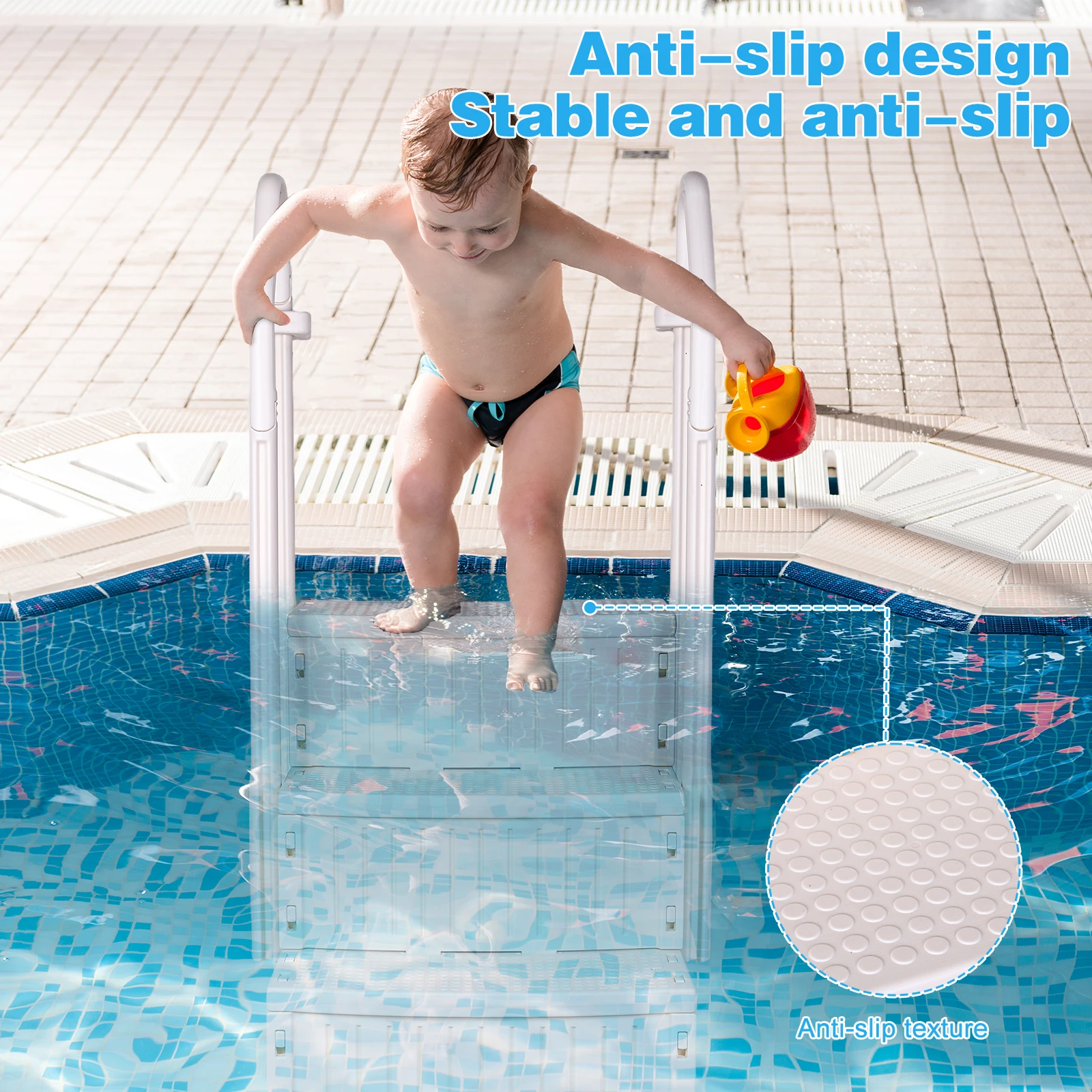 Reinforced Pool Handrails Ladder Anti-Slip Plastic Pool Escalator Detachable Swimming Pool Ladder for Various Sizes Swim Pools