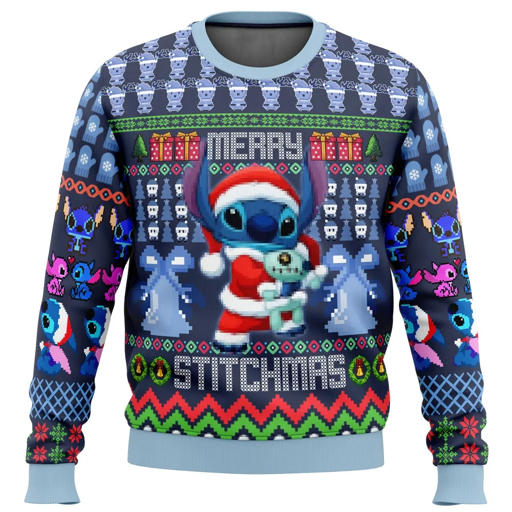 Męska i damska bluza świąteczna Cartoon Anime Stitch, sweter Świętego Mikołaja, nowa moda, jesień, odzież zimowa, topy, Gif