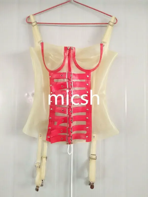 

Latex Catsuit Rubber Tights Women's sexy corset Suit Transparent&Red handmade