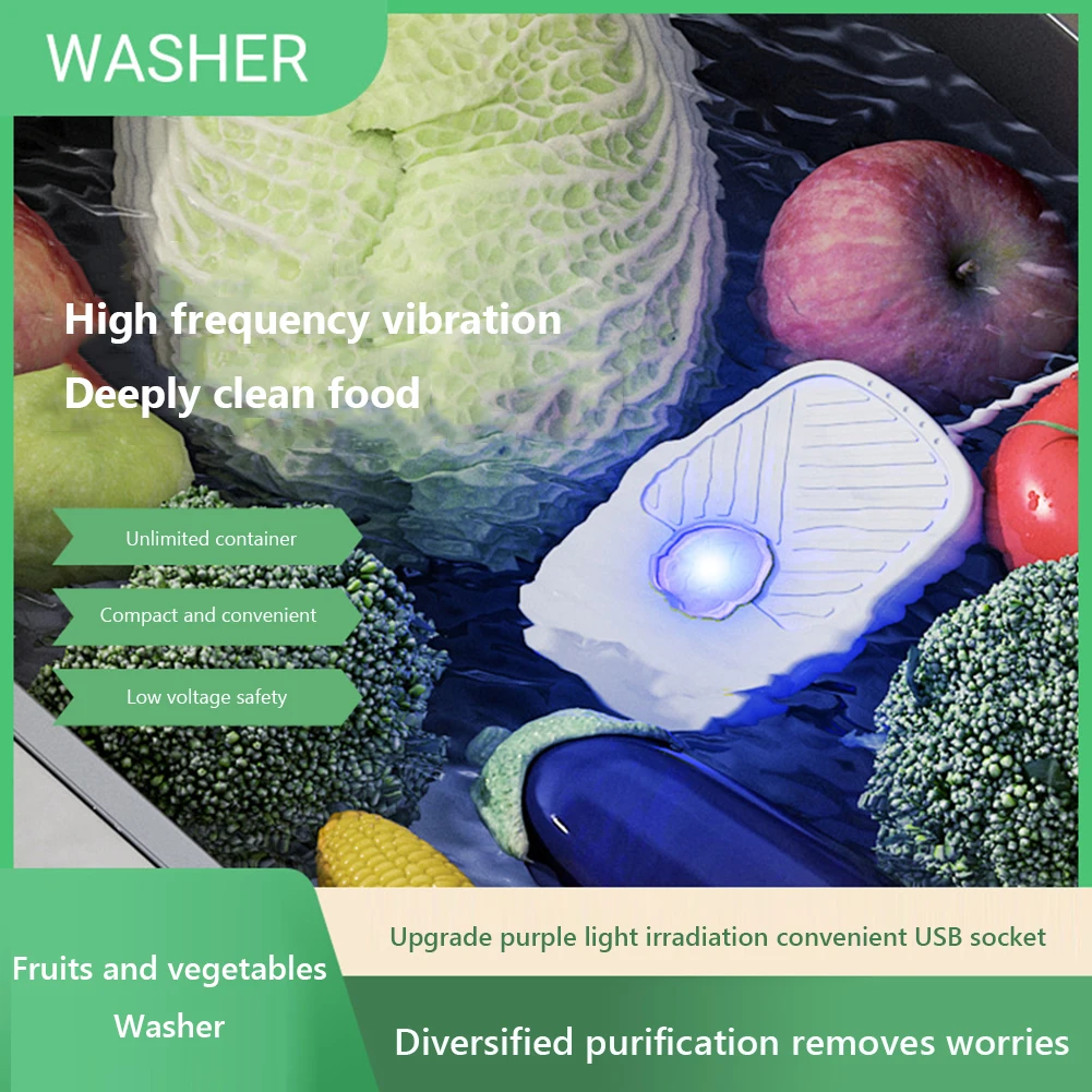 USB Seafood Meats Cleaning Machine IPX7 Waterproof 5V Wireless High-frequency Vibration Pesticide Disinfection Kitchen Supplies