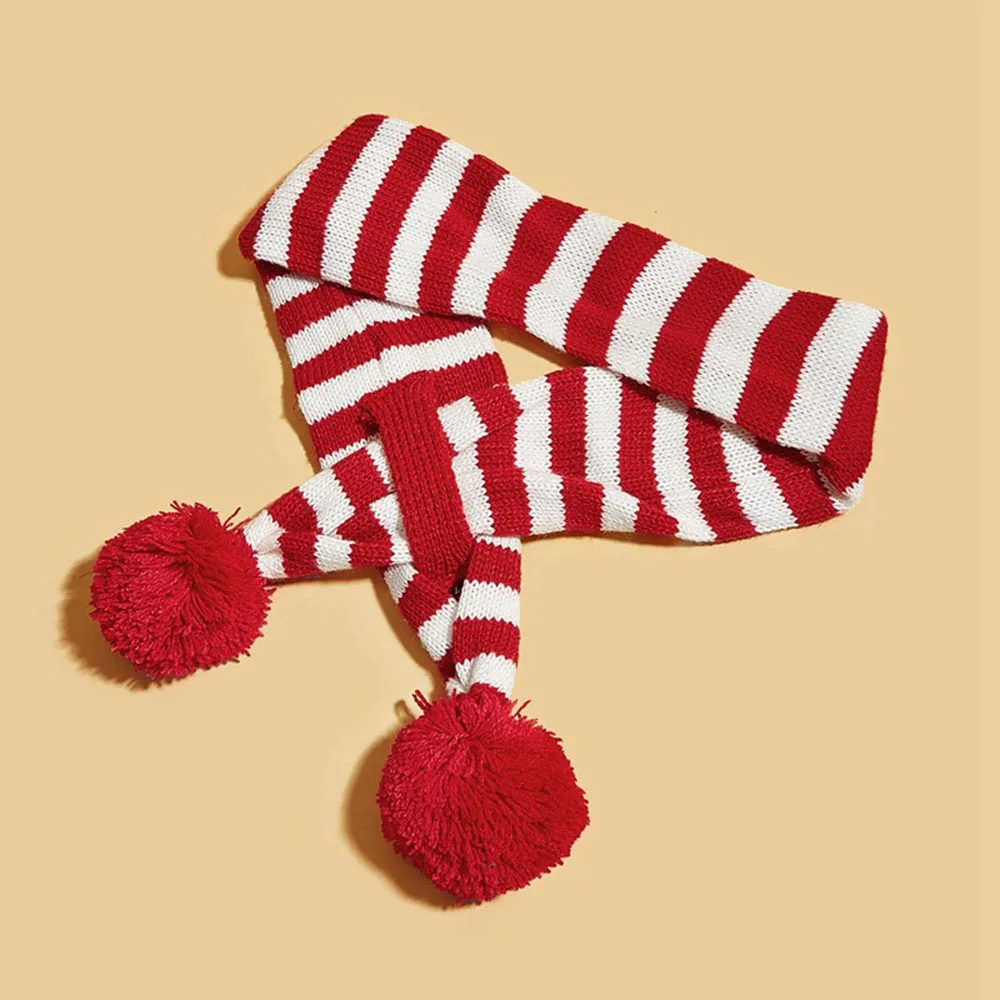 Christmas Dog Scarf Striped Hair Ball Pet Scarf Wool Knitting Puppy Collar Scarf Outdoor Dog Warm Scarves Christmas Supplies