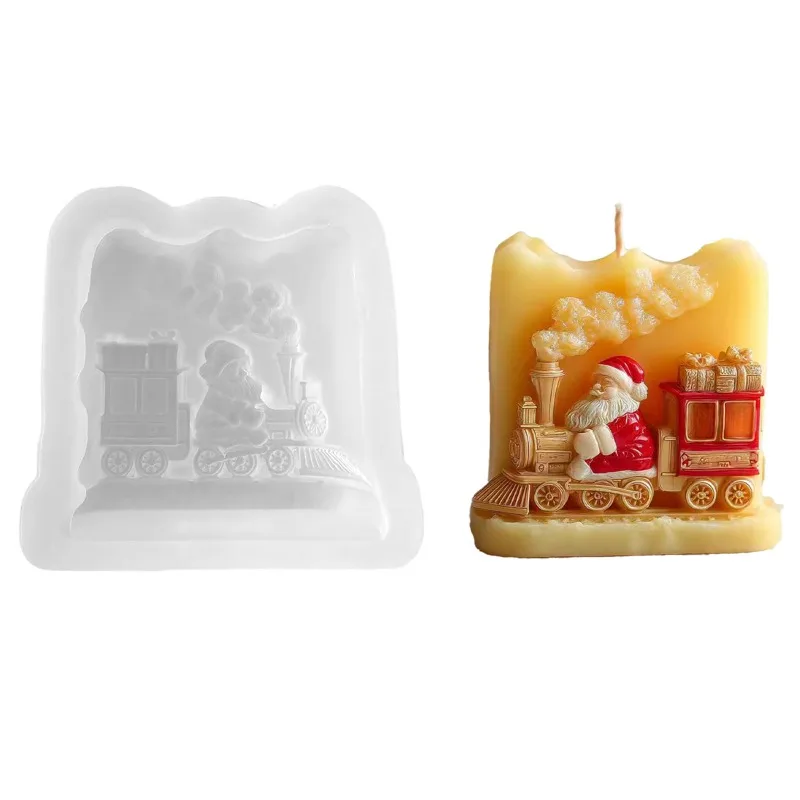 Weihnachtszug-Silikon-Kerzenform, DIY Weihnachtsdekoration Kerzen-Gips-Bastelzement-Seifenform, Weihnachtsgeschenke