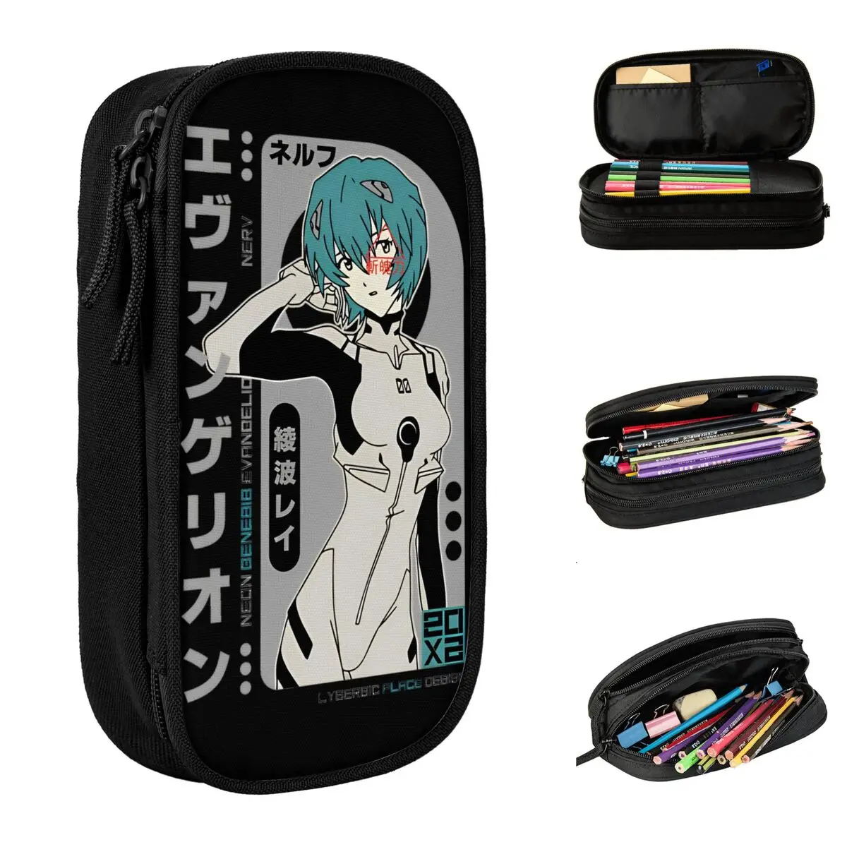 Rei Ayanami N.G.E., Ayanami grande lápis caso com zíper, Pen Storage Bag para estudante, Papelaria de escritório