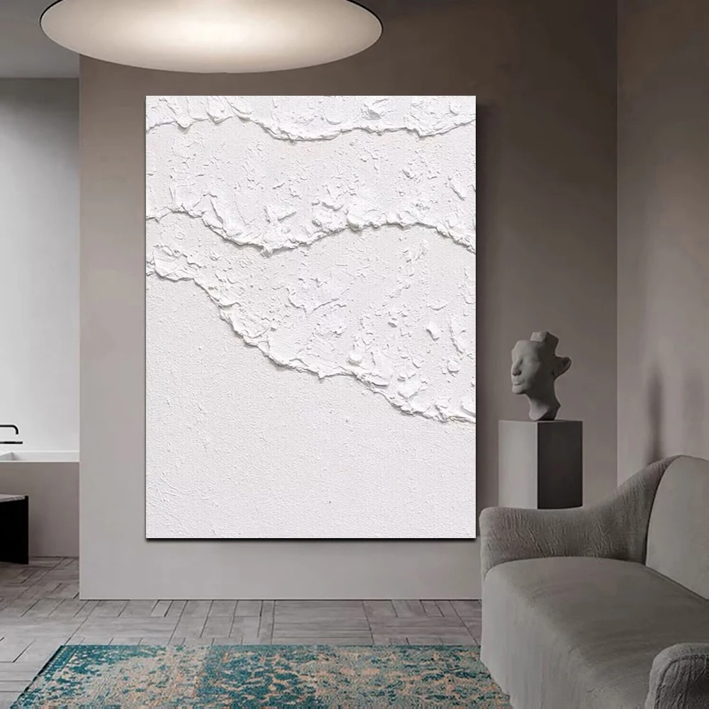 

Handmade 3D White Oil Painting Modern Abstract Minimalist Wall Art Canvas Painting Living Room Decoration Contemporary Artwork