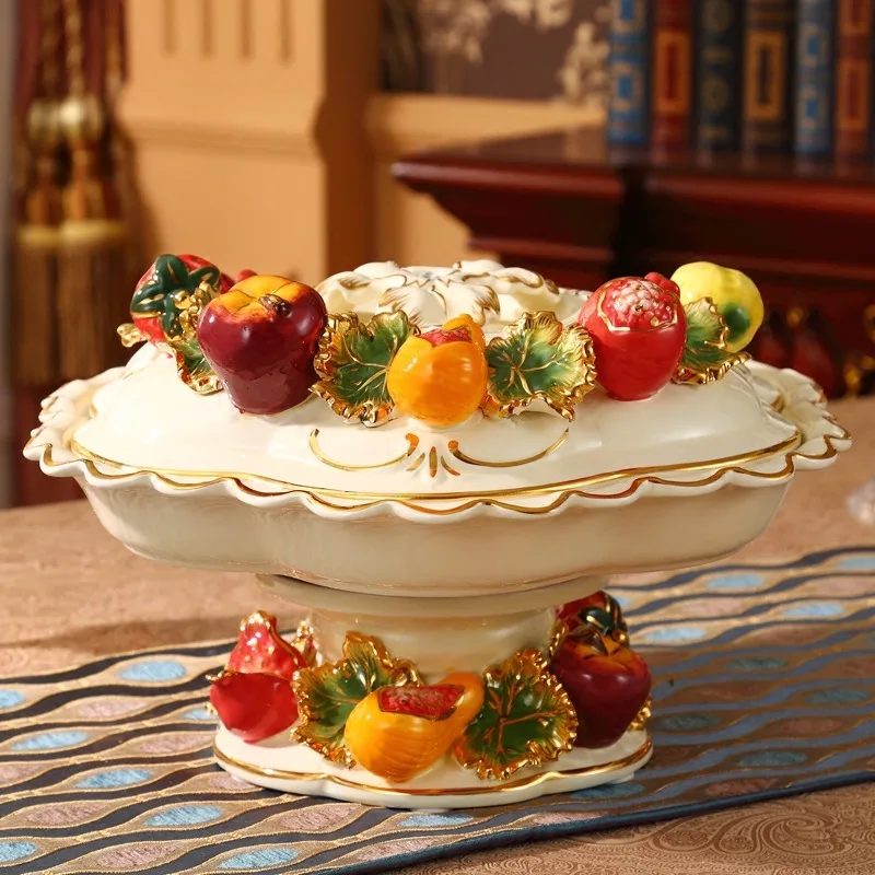 European fruit plate set, luxury and creative modern living room coffee table ornament, ceramic dried fruit plate box, fruit pla