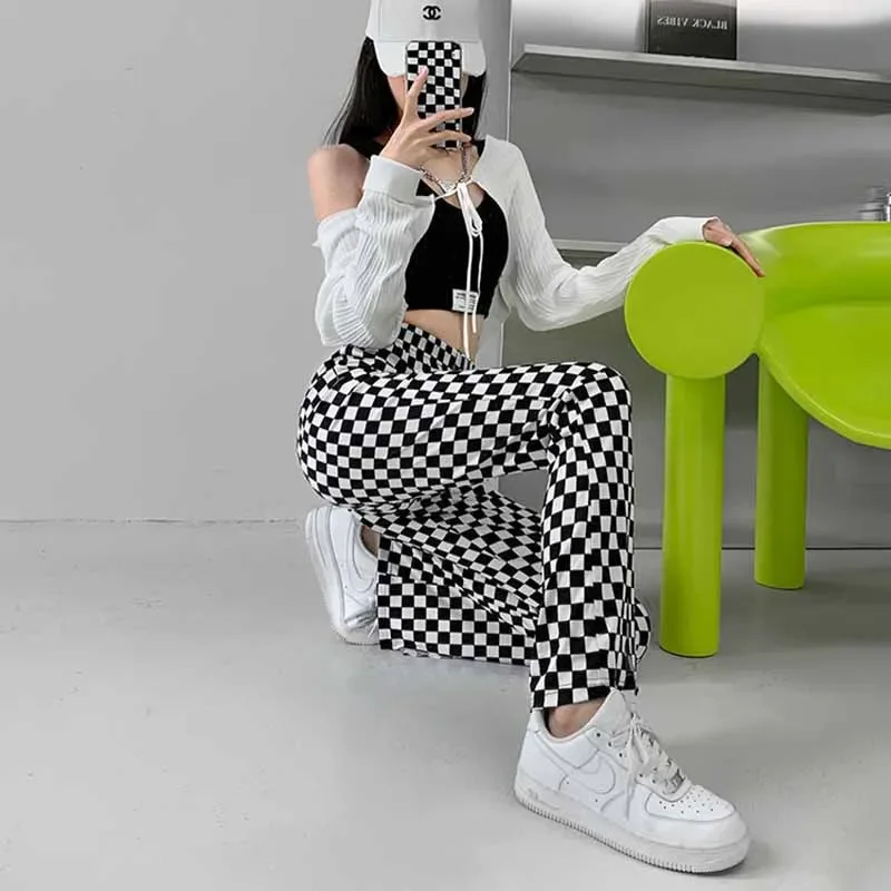 Pantalon à carreaux pour femmes, taille haute, rétro, à carreaux, populaire, Streetwear, mode Femme, Design de loisirs, bas Harajuku Ins