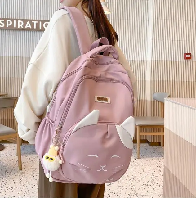 2023 New Large Capacity Primary School Bookbag Teenage Travel Bag Cartoon Schoolbag Female Kawaii Cat Design Student Backpack