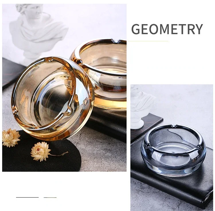 Round Colorful Crystal Glass Ashtray Creative Home Ashtray Living Room Cafe Glass Ashtrays Outdoor Ash Tray Ciggarete Holder