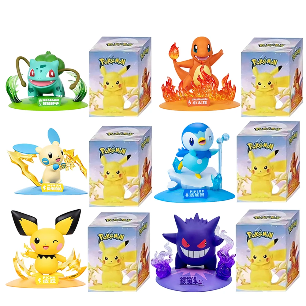 12 figurines d'action Pokémon Pikachu, boîte mystère, modèles d'anime, décorations de bureau, jouets Pokémon, cadeaux d'anniversaire pour enfants