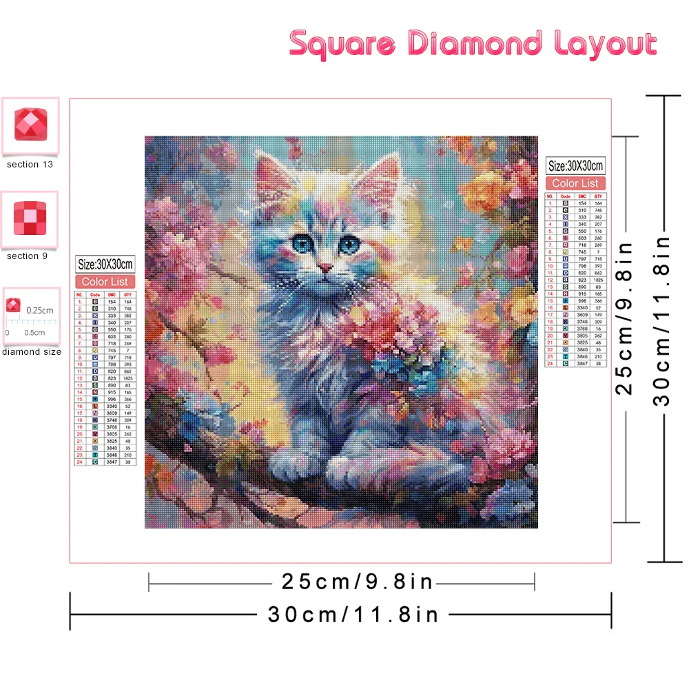 Huacan Diy Diamond Embroidery Animal Cat Full Square Round Mosaic Flower Complete Kit Art Wall Decoration Handmade Gift