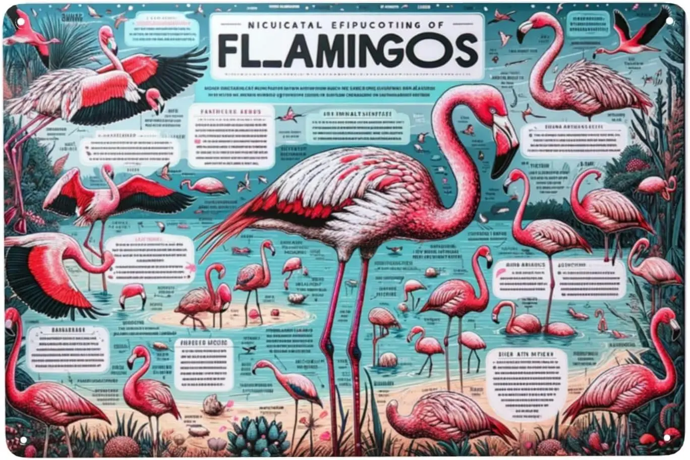 Flamingos of the World Vintage Style Metal signs Wall Art decor Educational Home Decor Tin Sign with Detailed Bird Illustra sign