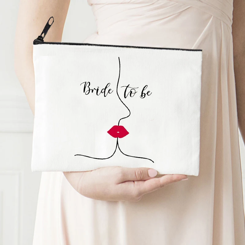 Personalized Pouch Bride Makeup Bags Cosmetic Bags Bridesmaid Proposal Gift Day of Mother Canvas Storage Bag Cute