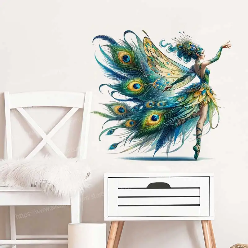 Fantasy Peacock Elf Self-Adhesive Wall Stickers Decorative Mural Animal for Bedroom Children's Room Background Decoration