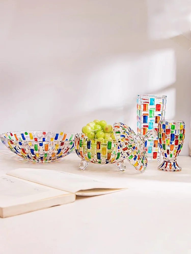 

European Sle High Aesthetic Glass Cup Woven Candy Jar Wine Cup Crystal Glass id Pattern Luxury Gift Box Universal