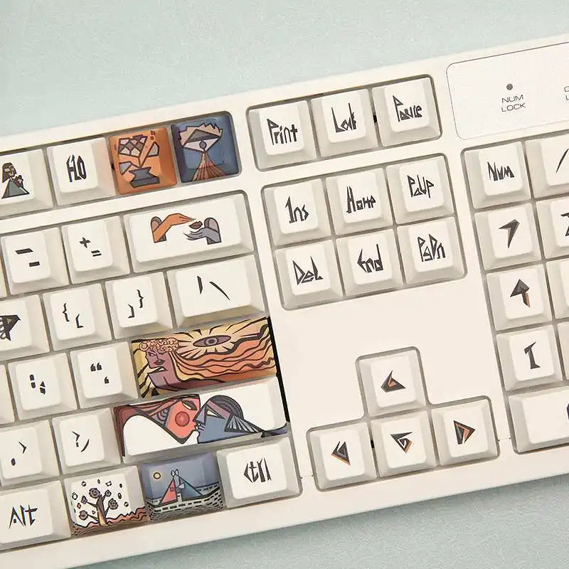 128 Chaves Pintura a Óleo Tema Keycaps Definir PBT Sublimação Cereja Perfil Adequado para 61/64/68/71/84/87/98/104 Teclado Mecânico