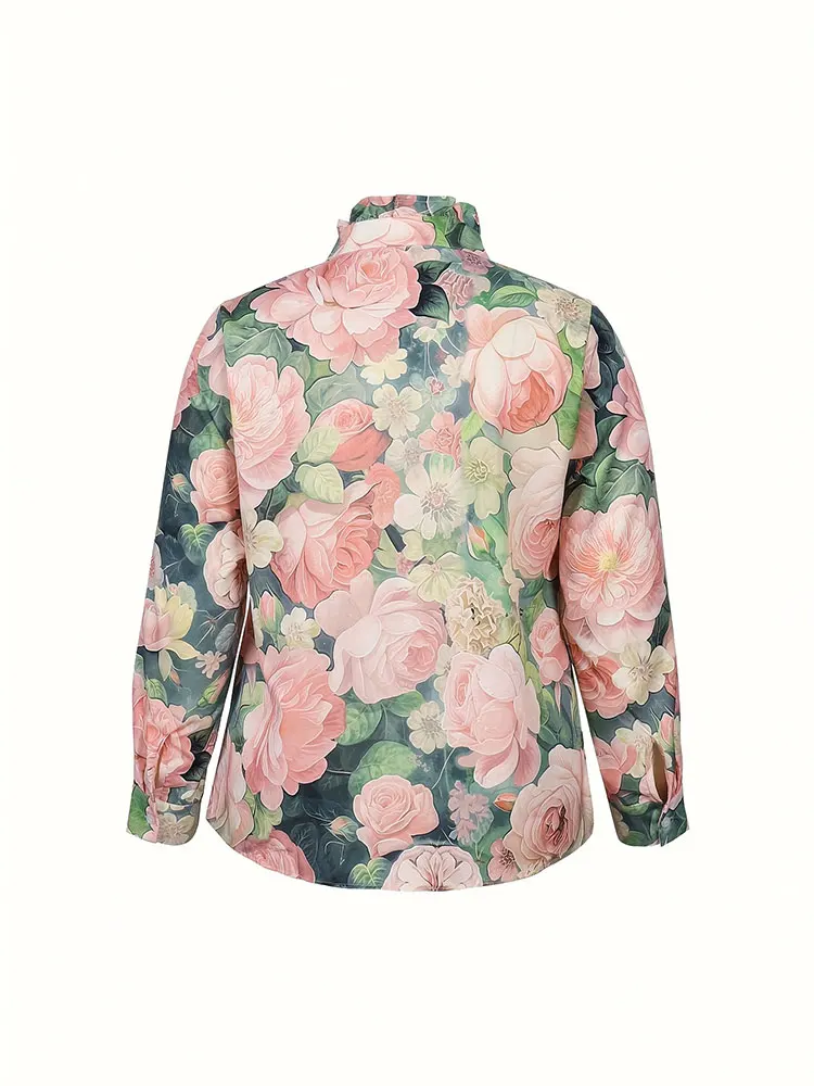 Nuovo elegante stampa floreale tasca frontale bottone risvolto camicia taglie forti articoli moda spiaggia top a maniche lunghe camicetta abbigliamento unisex