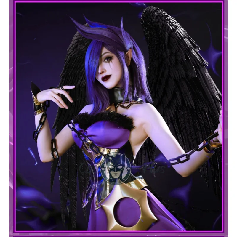 

Игра LOL The Fallen Morgana, карнавальный костюм, новая кожа, фиолетовое готическое женское платье, наряд на Хэллоуин, карнавал, вечеринка, одежда для ролевых игр