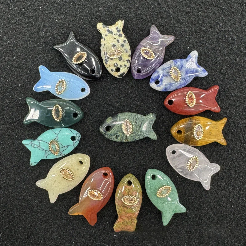 

10pcs 12x25mm Fashion Carved Natural Stone Amethysts Rose Quartz Fish Shape Charms Pendants Fit Jewelry Making Wholesale