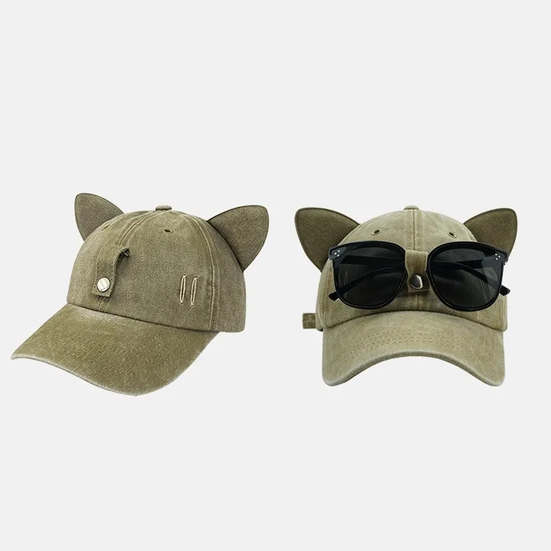 Gafas de aviador con orejas de gato, gorra de béisbol, gafas de sol, gorra de lengua de pato, lavado de espalda a la gorra, gorra de Hip-hop de calle, protector solar