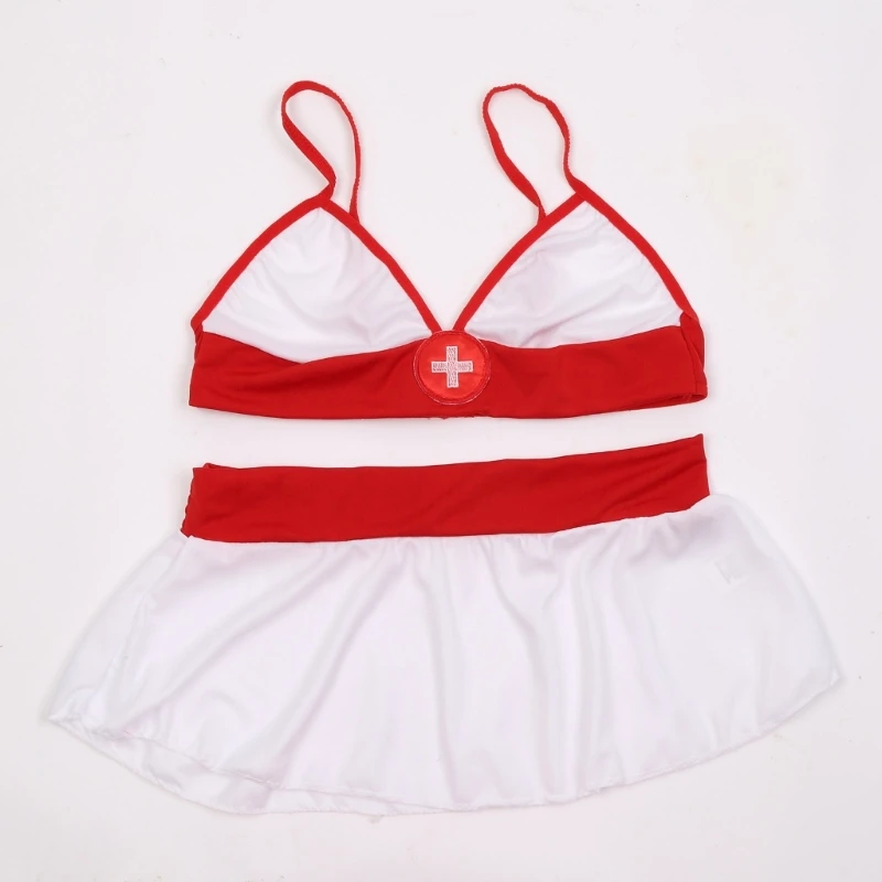 Disfraz de enfermera para mujer, uniforme de enfermera Sexy, lencería erótica bonita, Cosplay de muñecas de bebé, blanco y rojo, tentación