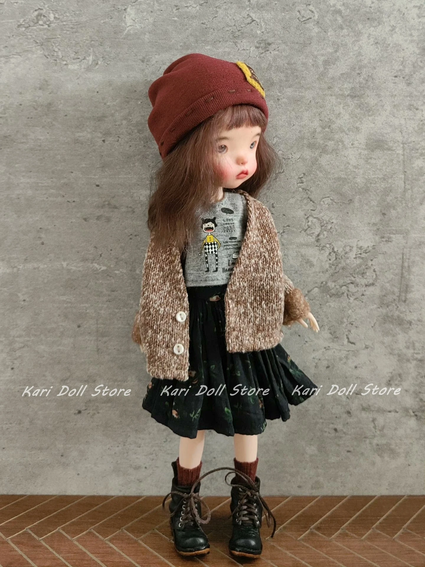 2026 Kari Doll Clothes and skirts dress Playful teenage knitted cardigan black floral skirt set for Landazz Landoudou Doll
