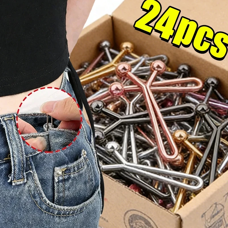 Clipes de Cintura Metálicos Invisíveis (4-24 peças) - Clipes de Botão Ajustáveis para Jeans/Roupas, Apertador de Cintura com Design Oculto