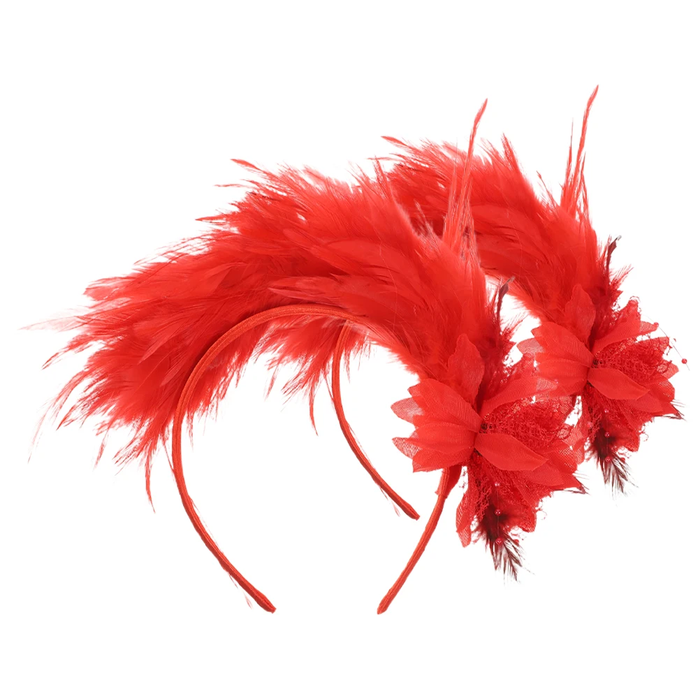 

2 Pcs Headbands Hair Accessories for Women Wedding Carnival Decorations Party Red Dancing Festival Plume Lightweight Comfort